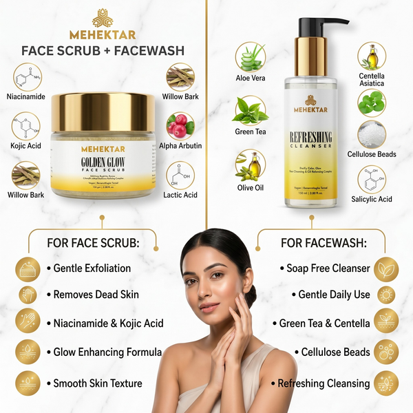 MEHEKTAR Face Wash & Face Scrub Combo for Men & Women | Deep Cleansing, Tan Removal & Glowing Skin | All Skin Types