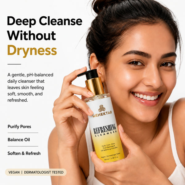 Face Wash for Oily & Acne-Prone Skin in India | MEHEKTAR Refreshing Cleanser with Green Tea & BHA 100ml