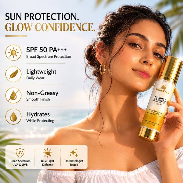 SPF 50 PA+++ Sunscreen for Daily UV Protection in India | MEHEKTAR SunShield with Zinc Oxide 100ml