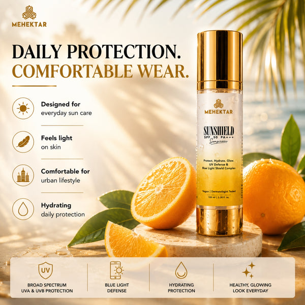 SPF 50 PA+++ Sunscreen for Daily UV Protection in India | MEHEKTAR SunShield with Zinc Oxide 100ml