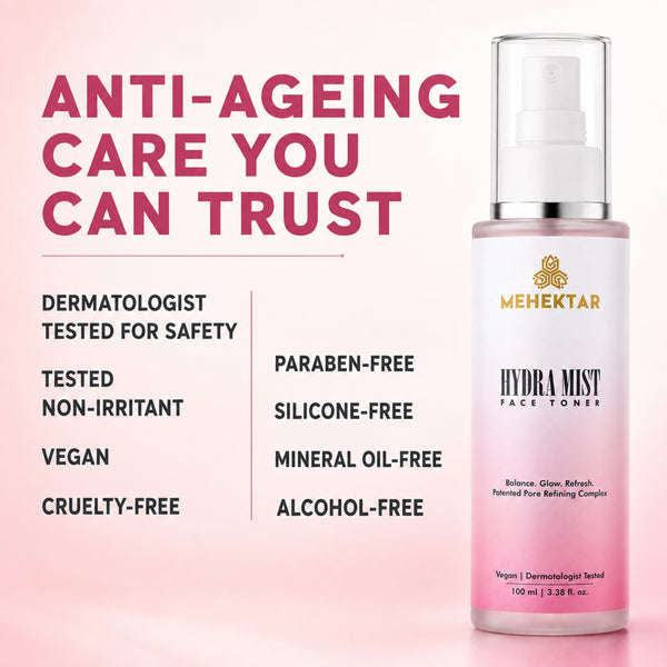 Mehektar Hydra Mist Face Toner for Dry & Ageing Skin with Rose, Aloe Vera, Glycerin & BabyColla™ – 100 ml