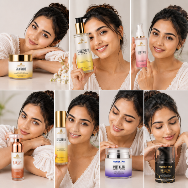 Best Skincare Combo Kit in India | Full Face Care Routine Set (Cleanser, Toner, Serum, Moisturizer, Sunscreen, Night Cream & Scrub) | MEHEKTAR