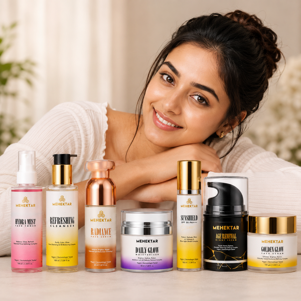 Best Skincare Combo Kit in India | Full Face Care Routine Set (Cleanser, Toner, Serum, Moisturizer, Sunscreen, Night Cream & Scrub) | MEHEKTAR