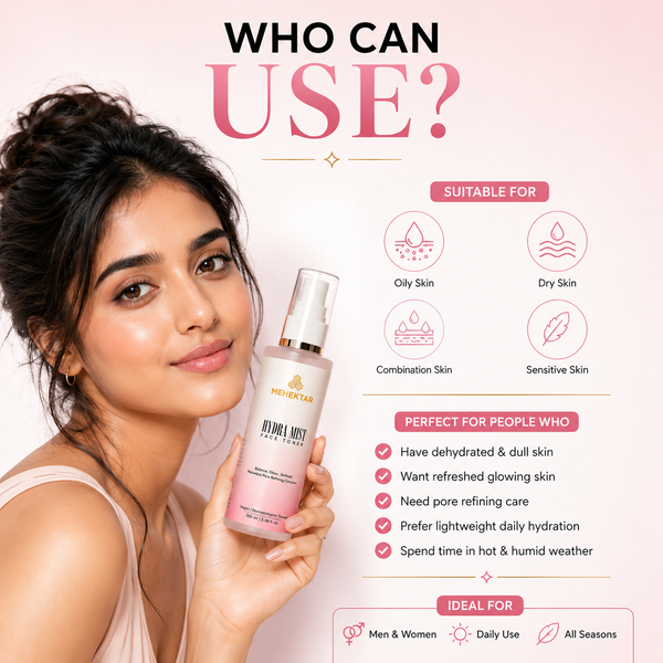 Hydrating & Pore Tightening Toner in India | MEHEKTAR Hydra Mist Toner with Niacinamide & Rose 100ml