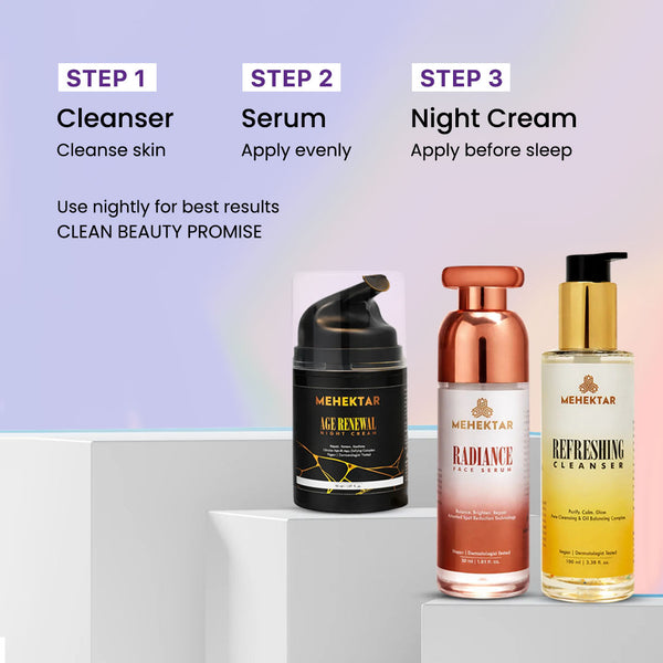 MEHEKTAR Overnight Repair Combo | Cleanser + Serum + Night Cream | Anti-Aging & Repair Routine | Premium Gift Box