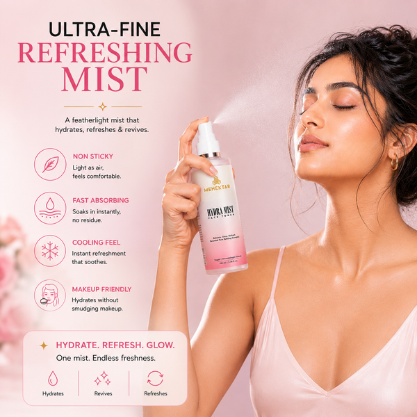 Hydrating & Pore Tightening Toner in India | MEHEKTAR Hydra Mist Toner with Niacinamide & Rose 100ml