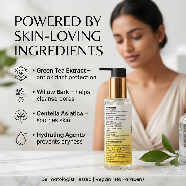 Face Wash for Oily & Acne-Prone Skin in India | MEHEKTAR Refreshing Cleanser with Green Tea & BHA 100ml
