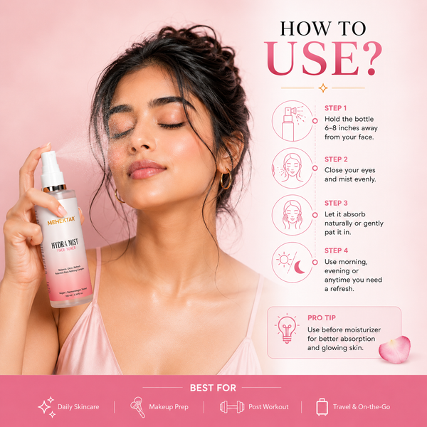 Hydrating & Pore Tightening Toner in India | MEHEKTAR Hydra Mist Toner with Niacinamide & Rose 100ml