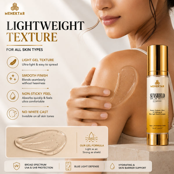 SPF 50 PA+++ Sunscreen for Daily UV Protection in India | MEHEKTAR SunShield with Zinc Oxide 100ml
