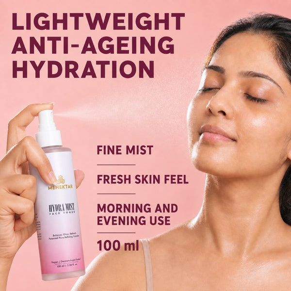 Mehektar Hydra Mist Face Toner for Dry & Ageing Skin with Rose, Aloe Vera, Glycerin & BabyColla™ – 100 ml