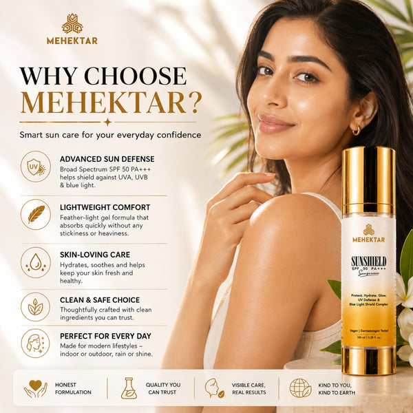 SPF 50 PA+++ Sunscreen for Daily UV Protection in India | MEHEKTAR SunShield with Zinc Oxide 100ml