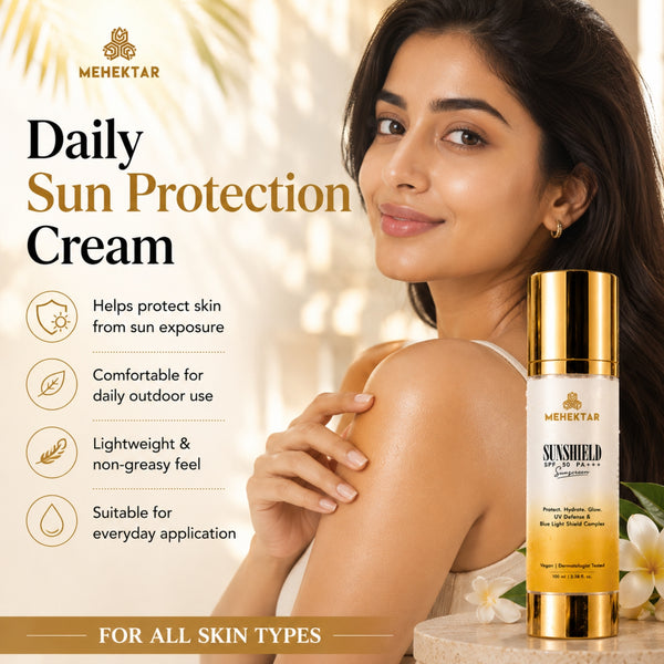 SPF 50 PA+++ Sunscreen for Daily UV Protection in India | MEHEKTAR SunShield with Zinc Oxide 100ml
