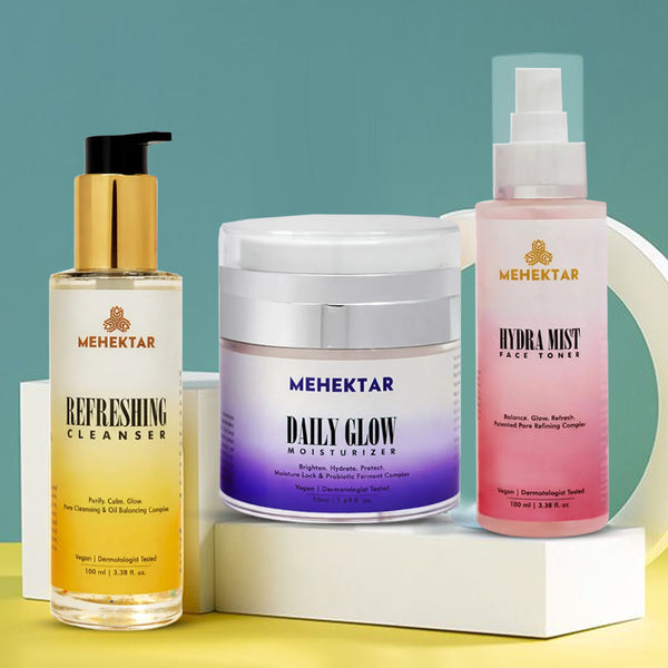 MEHEKTAR Oasis Daily Care Combo | Cleanser + Toner + Moisturizer | Complete Daily Skincare Routine | Gift Box