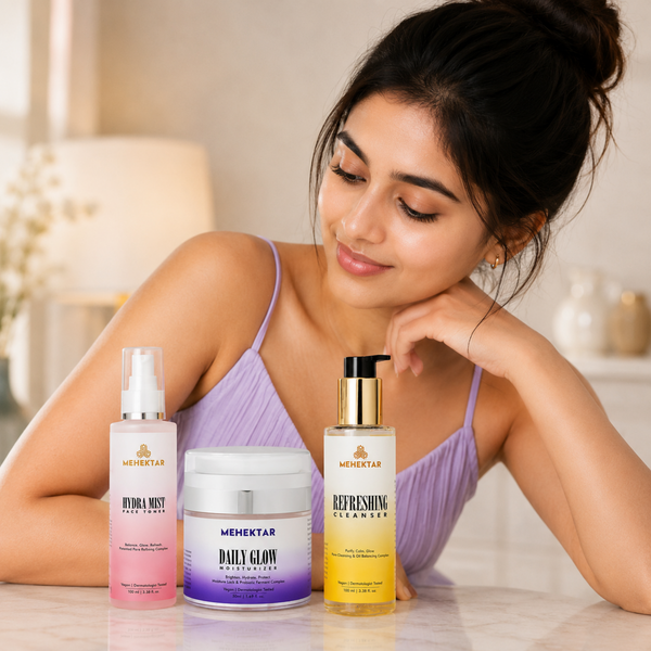 MEHEKTAR Oasis Daily Care Combo | Cleanser + Toner + Moisturizer | Complete Daily Skincare Routine | Gift Box
