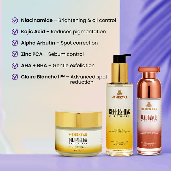MEHEKTAR Opal Glow Combo | Cleanser + Face Scrub + Serum | Brightening & Pigmentation Care Routine | Gift Box