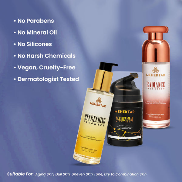 MEHEKTAR Overnight Repair Combo | Cleanser + Serum + Night Cream | Anti-Aging & Repair Routine | Premium Gift Box